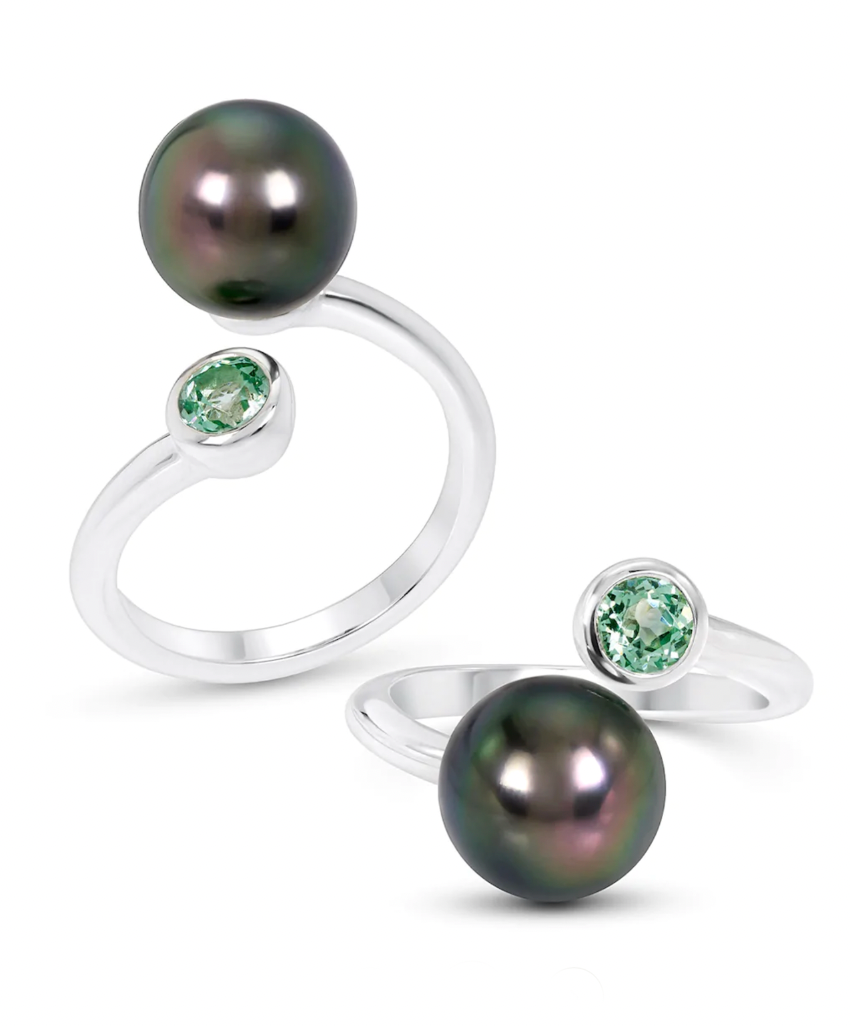 Tahitian Pearl Green Sapphire HINA Ring