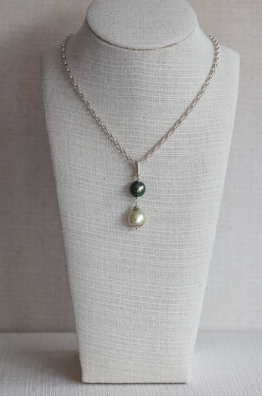 Double Tahitian Pearl Pendant On Italian Chain (15mm)