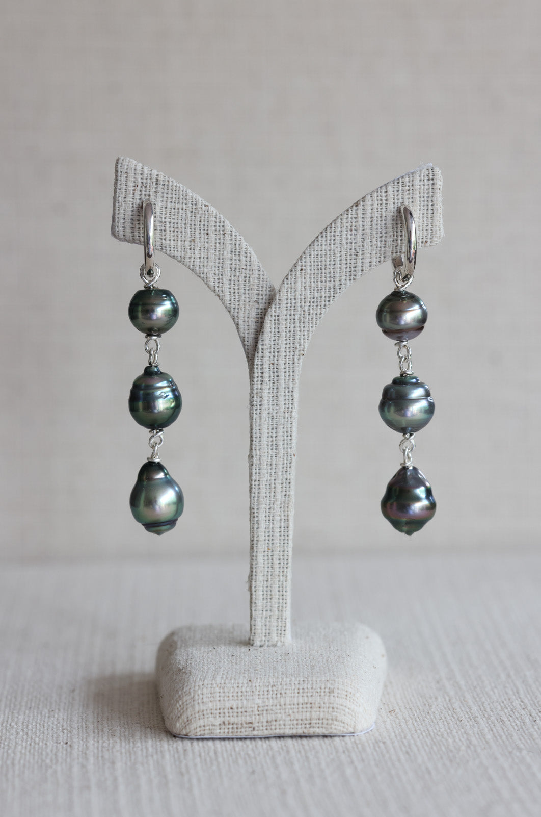 Triple Tahitian Pearl Drop Earrings (9mm - 12mm)